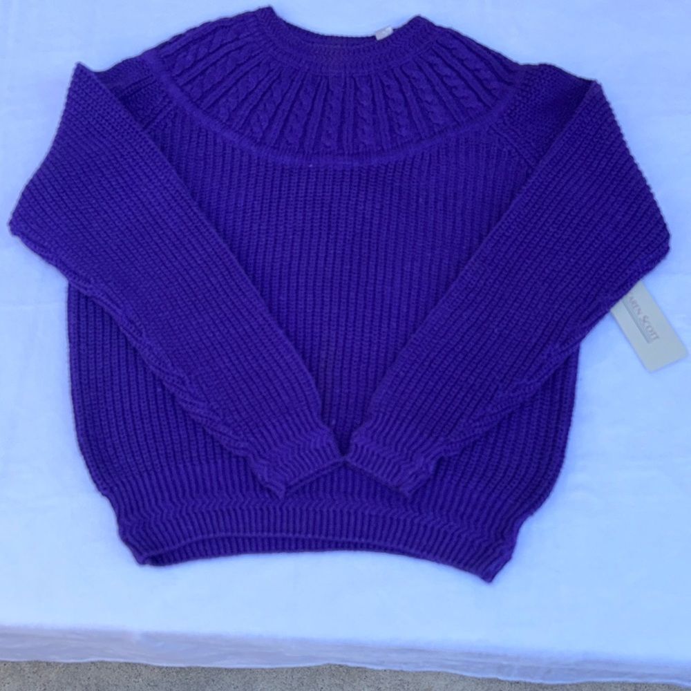 KAREN SCOTT Vintage Purple Turtleneck Cable Knit Sweater Size Small - Picture 2 of 8